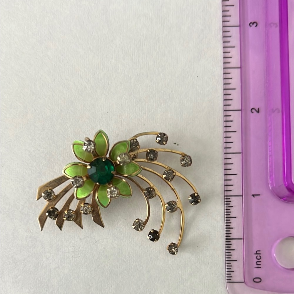 Vintage Green and Gold Floral Brooch